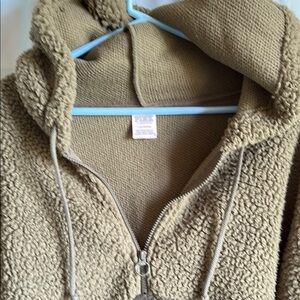 Pink Victoria’s Secret Cozy Two Tone Olive Green Sherpa Hoodie